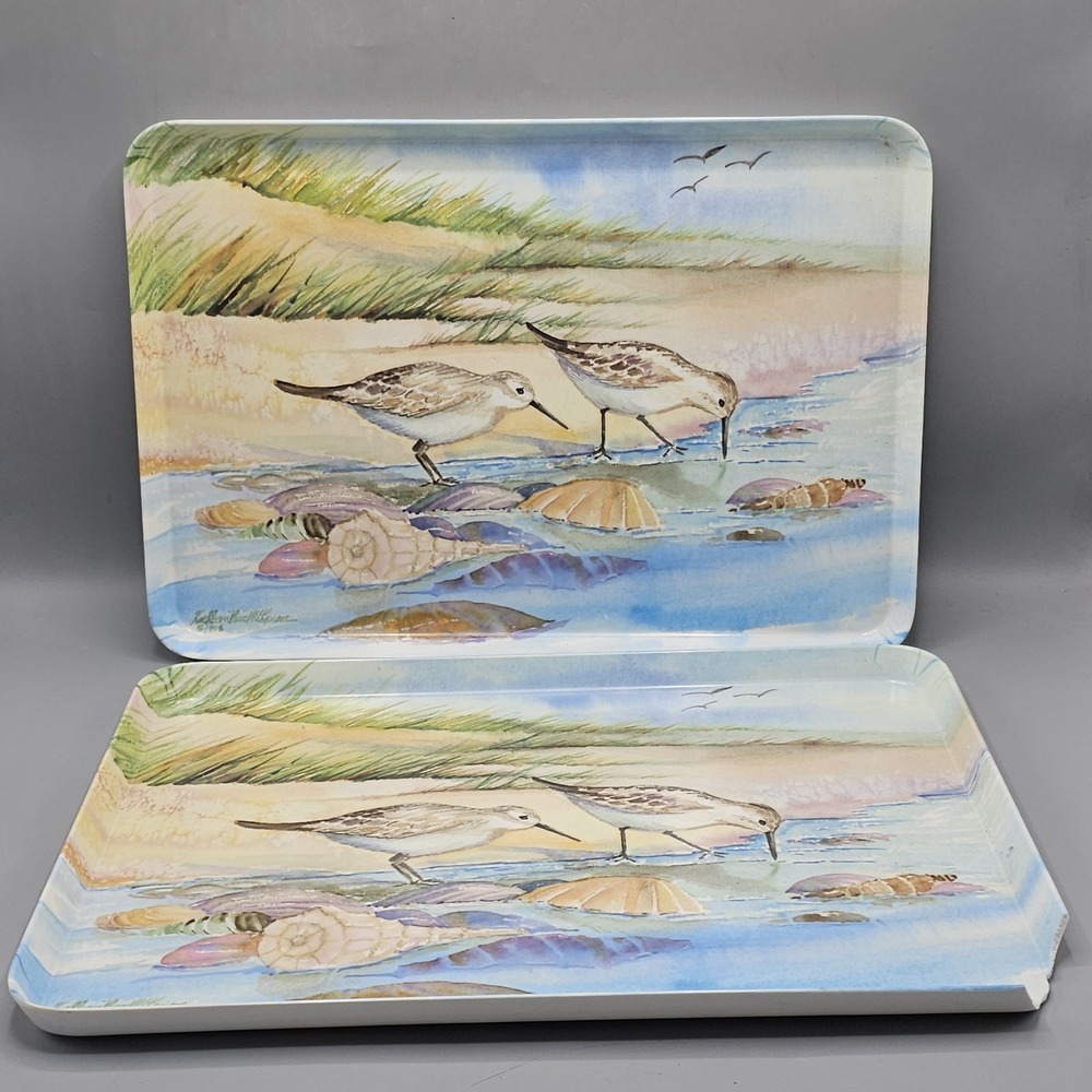 Vtg Melplus Birds Shells Sea Serving Trays Kathleen Parr SET Of 2 17.5X12 Italy